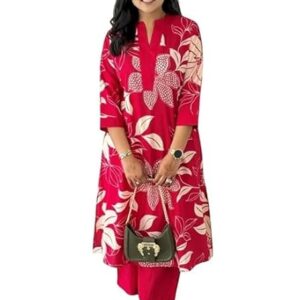 Home women's pure cotton printed ethnic wear straight kurta set with palazzo pants