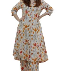 Home anarkali kurta set for women – viscose rayon printed kurta & straight pant | festive ethnic indian traditional outfit