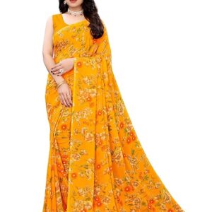 women's floral printed georgette saree with unstitched blouse piece