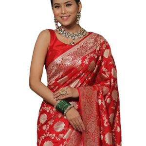 women's banarasi silk saree pure silk saree with unstitched blouse piece