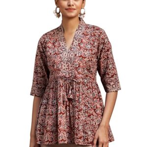 Home omen floral printed cotton a line kurti